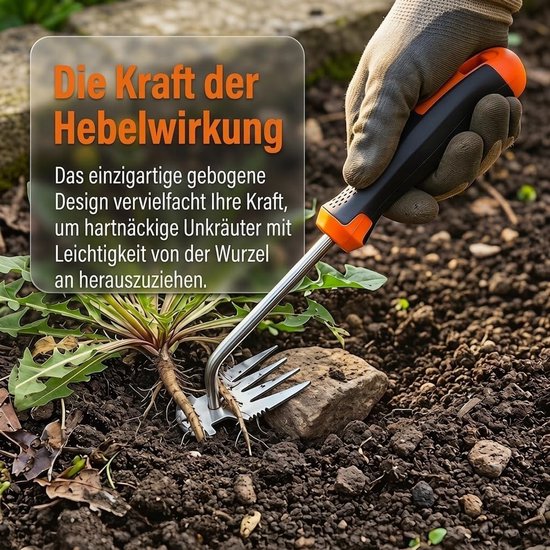 Schoffel - tuingereedschap onkruidverwijderaar -tuingereedschapset - Viertanden jachthaak - worteljedhaak van roestvrij staal - voor tuin en landbouwland van Merkloos	 — afbeelding 3
