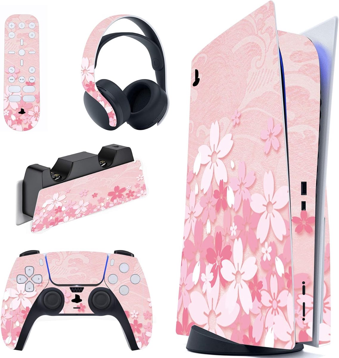 Skin beschermfolie voor ps5 controller en console - vinyl sticker - cherry blossom petalen - SnelShoppen