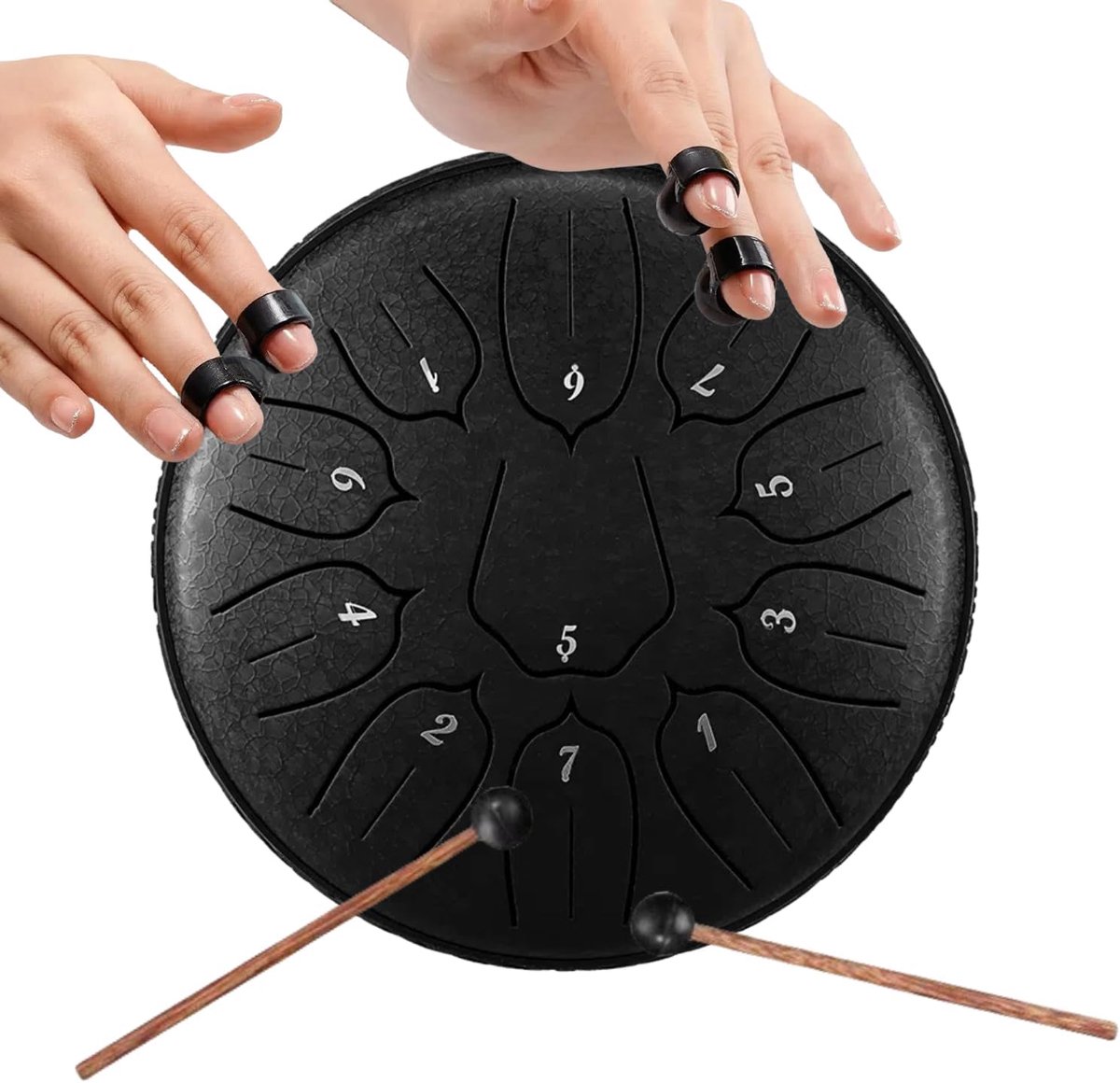 tongtrommel 15,2 cm, 11 tonen in C-majeur met beschermende rubberen ring - Sferische klank voor ontspanning, perfect voor yoga, meditatie, band en muziekles (zwart)