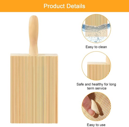 Gnocchi Plank, houten pastamachine met houten stokjes, beukenhout, pastoebehoren accessoires, macaroni planken met handvat, pastabestek voor doe-het-zelf noedelvormen — afbeelding 2
