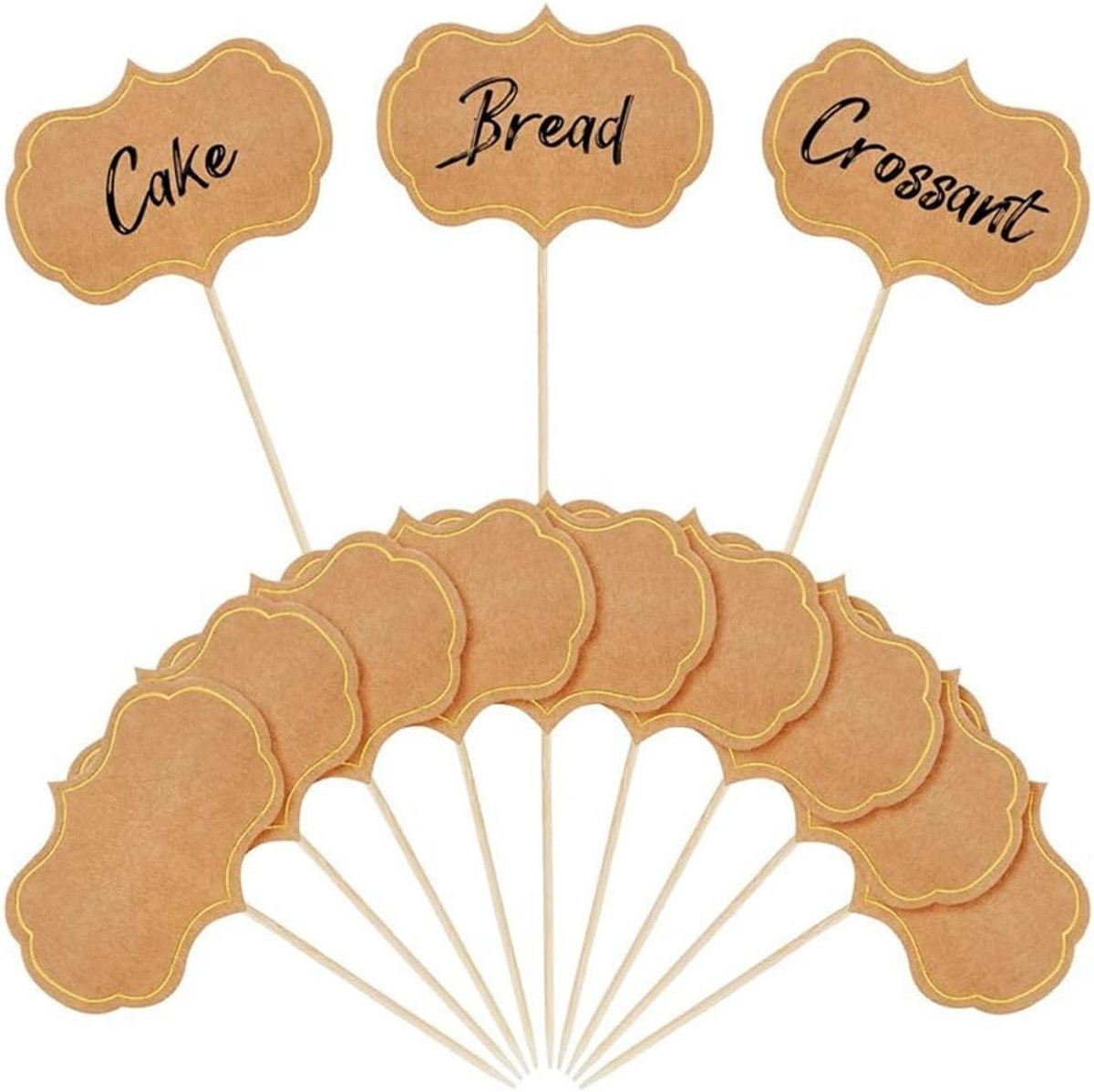 50 stuks krijtbord, tandenstokers, borden om te beschrijven, buffet accessoires, vlaggetjes voor feestetiketten, prijskaartjes, cupcake-decoraties, sandwich (klein) (bruin) (A)