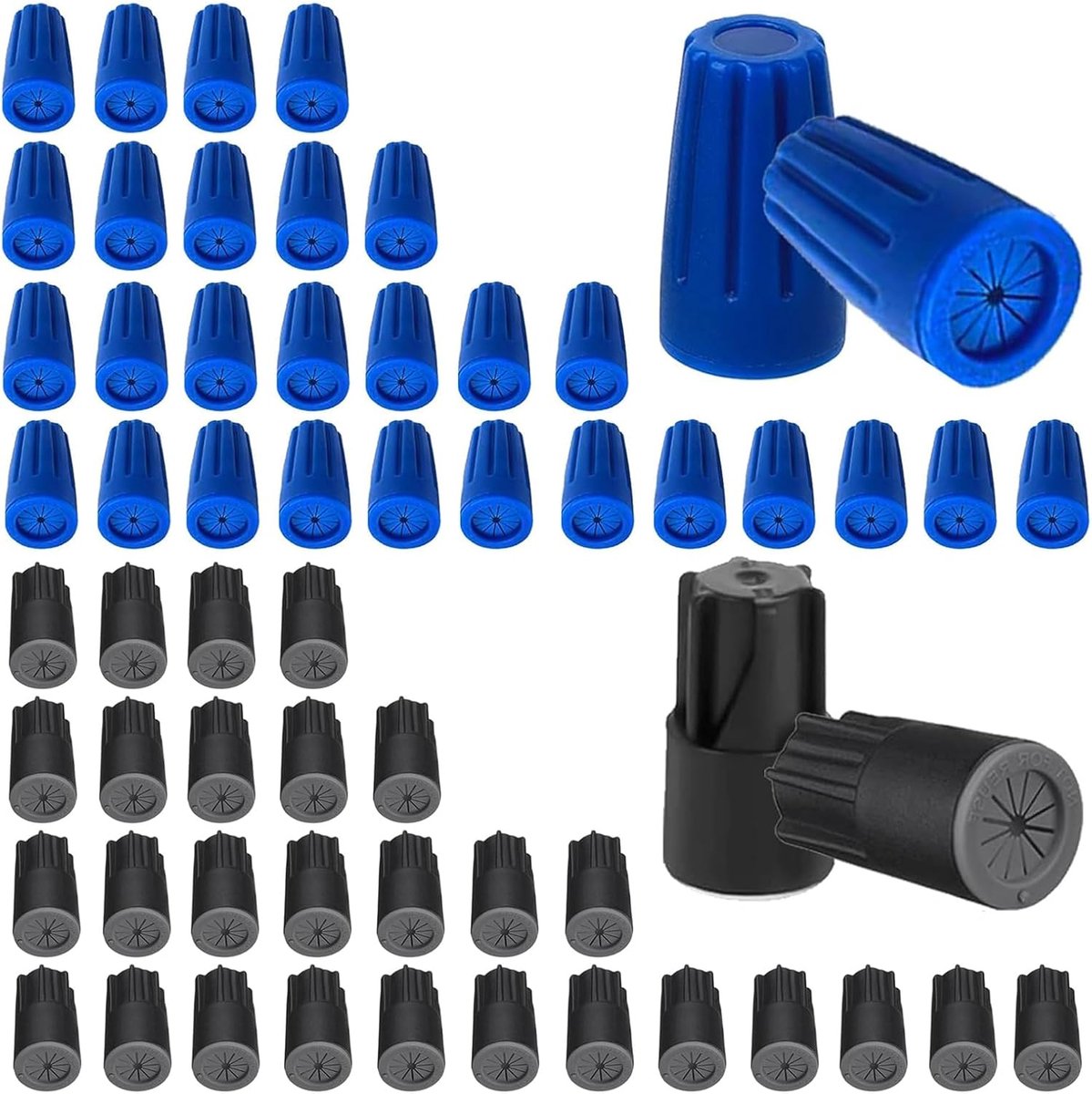 60 Stuks Waterdichte Draadverbinders voor Buitengebruik, Draaimoffen met Afdichtingsgel 22AWG-12AWG, voor Tuinverlichting, Bouw en Vochtige Locaties, Kleur Zwart & Blauw