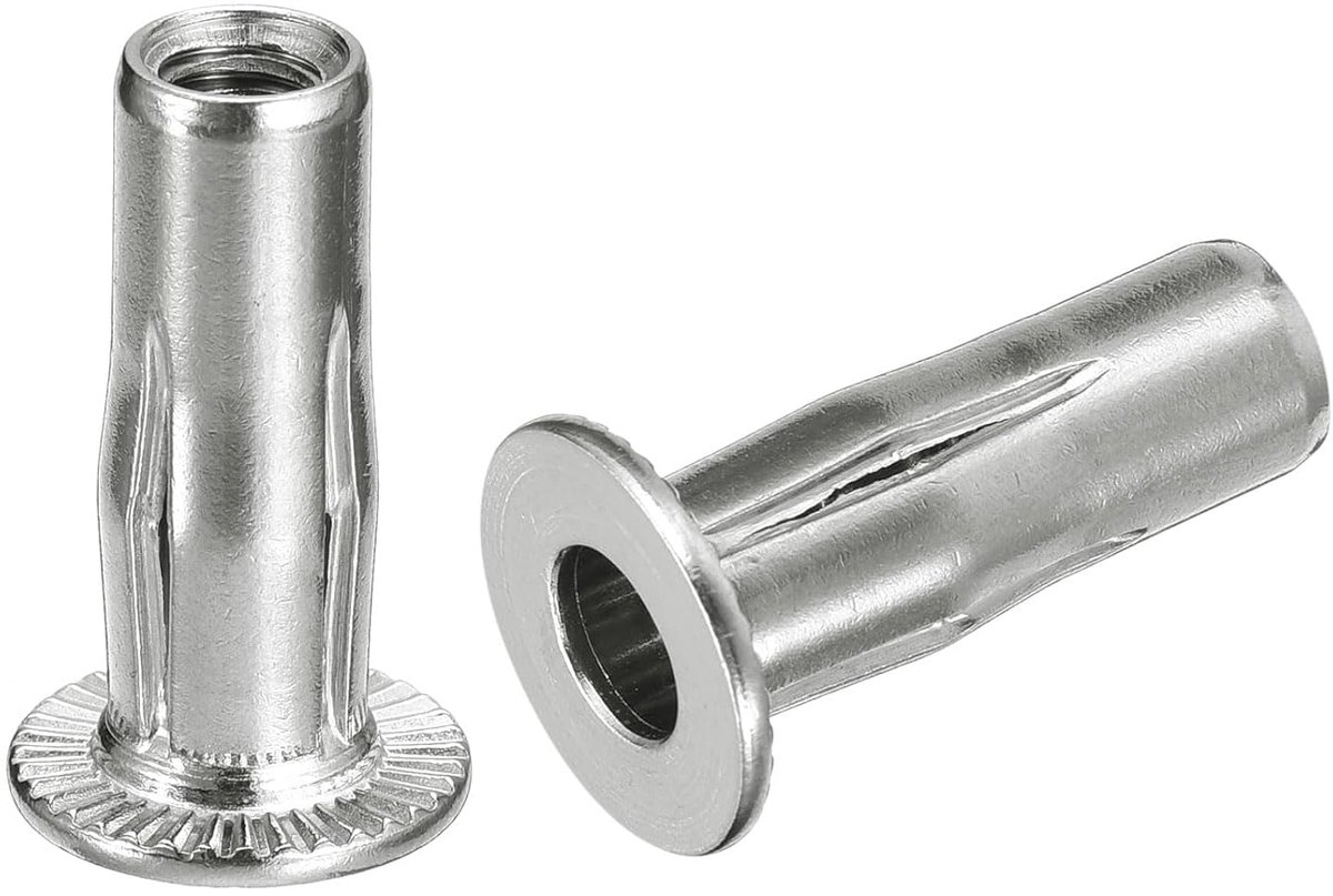 Klinkmoeren M6, 10 stuks invoermoeren met platte kop met voorgevormde schacht van roestvrij staal 304 Plus voor industriële bouw