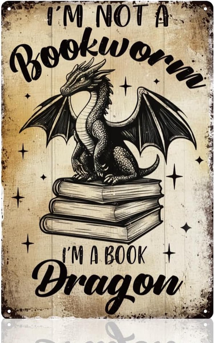 Klassekamer Bibliotheek Muurdecoratie Teken, Ik Ben Geen Boekenworm Ik Ben Een Boekdraak Grappig Muurkunst, Lezen Inspirerend Vintage Metalen Tinnen Poster voor Leeshoek