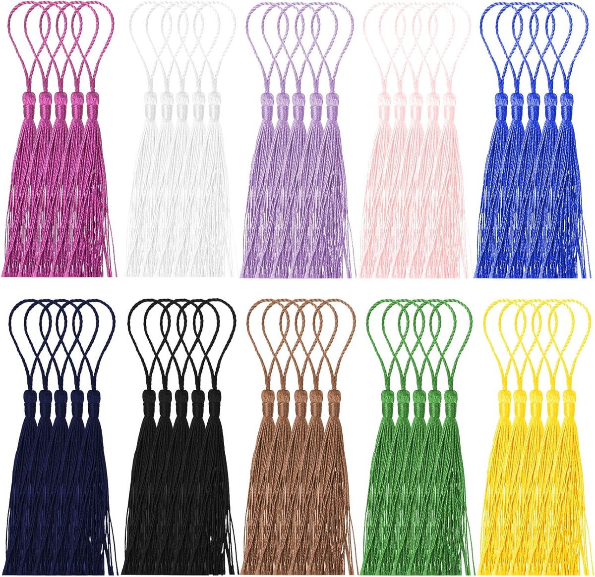 200 Stuks Mini Kwastenset, 13 cm / 5 Inch 10 Kleuren Zachte Zijdeachtige Kwasten met Koordsloog Bladwijzer Kwasten in Bulk voor Knutselen Floss Bladwijzer Souvenir Sleutelhangers