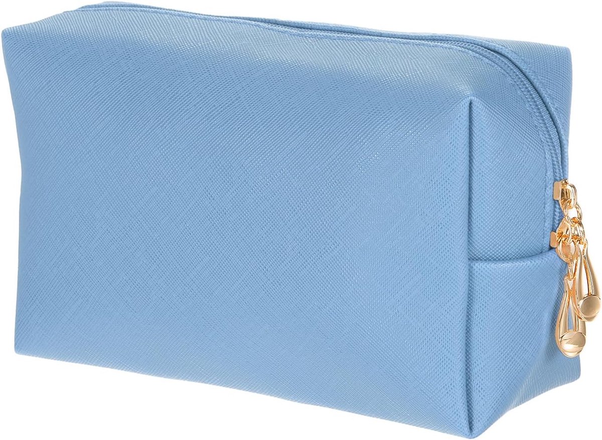 PU lederen vierkante make-uptas, waterdichte cosmetica-organizer-tas met ritssluiting, reistoilettas voor vrouwen voor make-up borstelhouder (blauw, klein), blauw