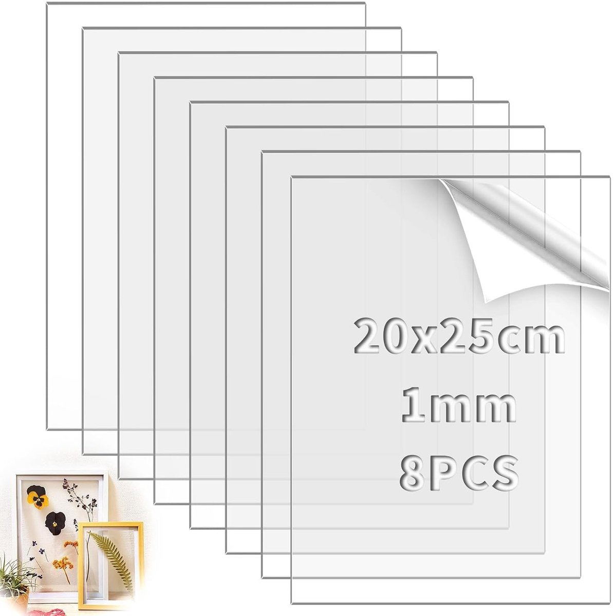 8 stuks acrylplaten, transparant, 25 x 20 cm, 1 mm acrylplaat voor fotolijst, schilderijen, projectentoonstelling, doe-het-zelfprojecten, dienstregelingen, tafelborden