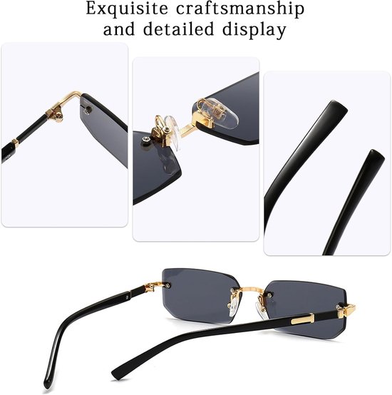 Zonnebril Rechthoekig Frameloze, Modieuze Retro Randloos Zonnebrils, Brilbanden, Ultra-Kleine Frame Bril voor Heren Dames, UV400 Bescherming, Gegraveerde Randen — afbeelding 5