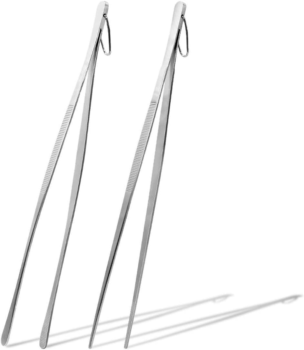 2 stuks kookpincetten, roestvrij staal, 30,5 cm, pincet, keuken, professionele kookpincet, keukenpincet, puntige kop + ronde kop, grillpincet voor koken, grillen, serveren (zilver)