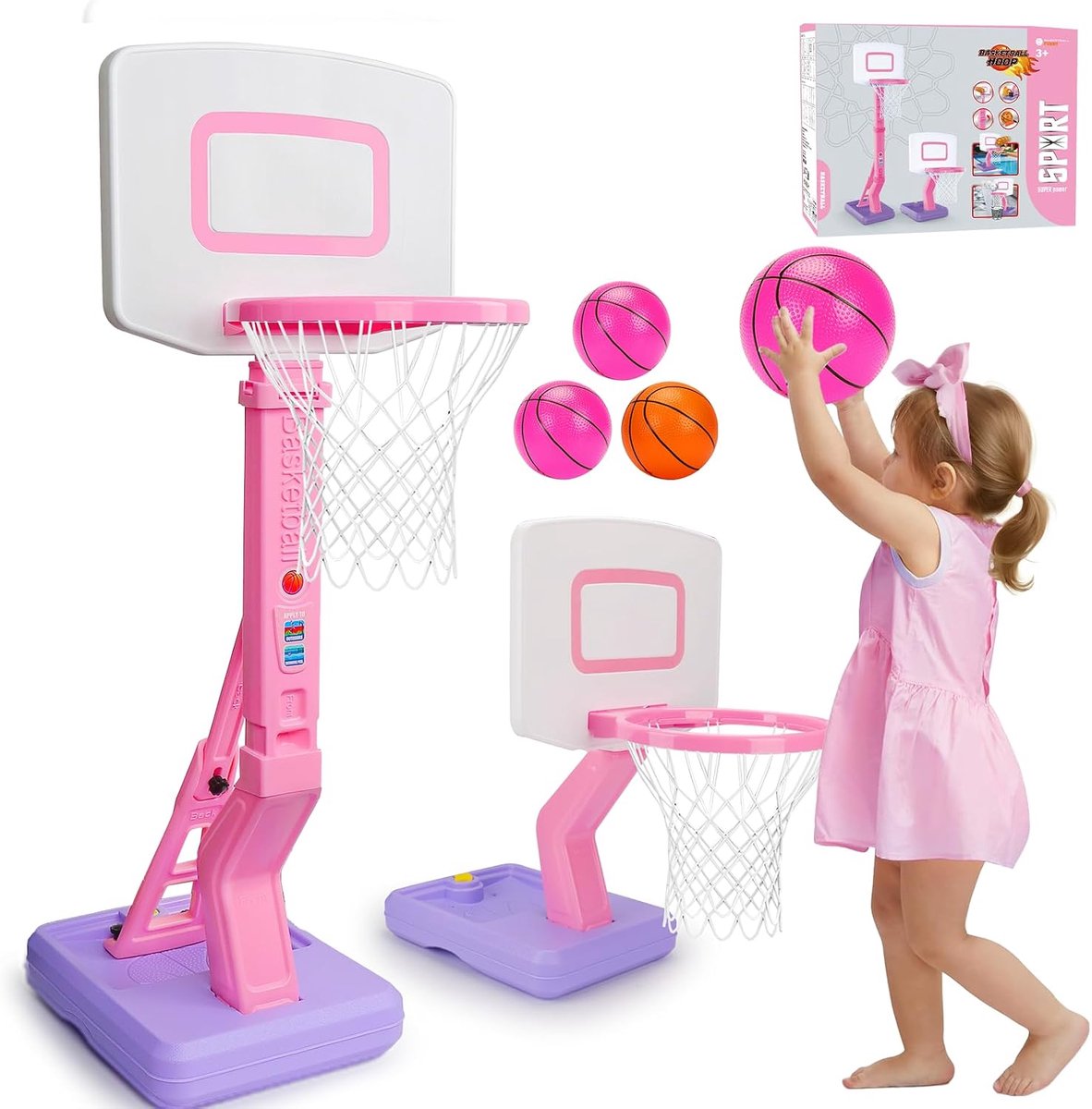 Basketbalring en standaard voor kinderen met instelbare hoogte 69-140 cm met basketballen, basketbalring en standaard voor peuters en kinderen, binnen en buiten, tuinspeelgoed voor jongens en meisjes