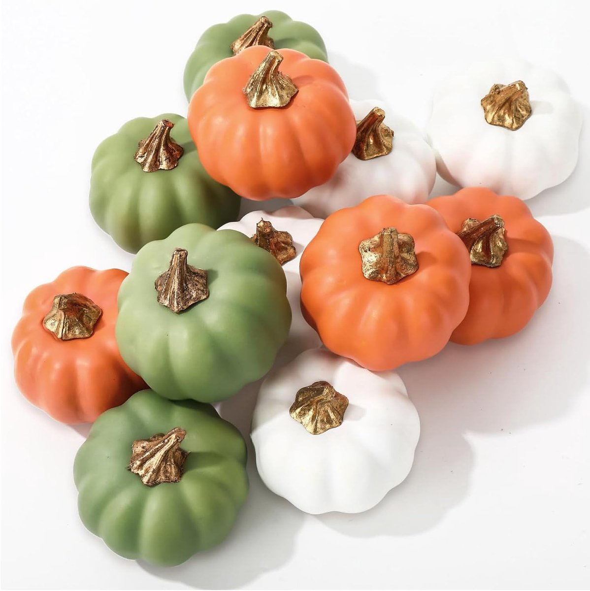 12 stuks kleine kunstpompoenen, kleine herfstdecoratie, herfstdecoratie, voor bruiloft, Halloween, Thanksgiving, tafeldecoraties, wit, groen, oranje