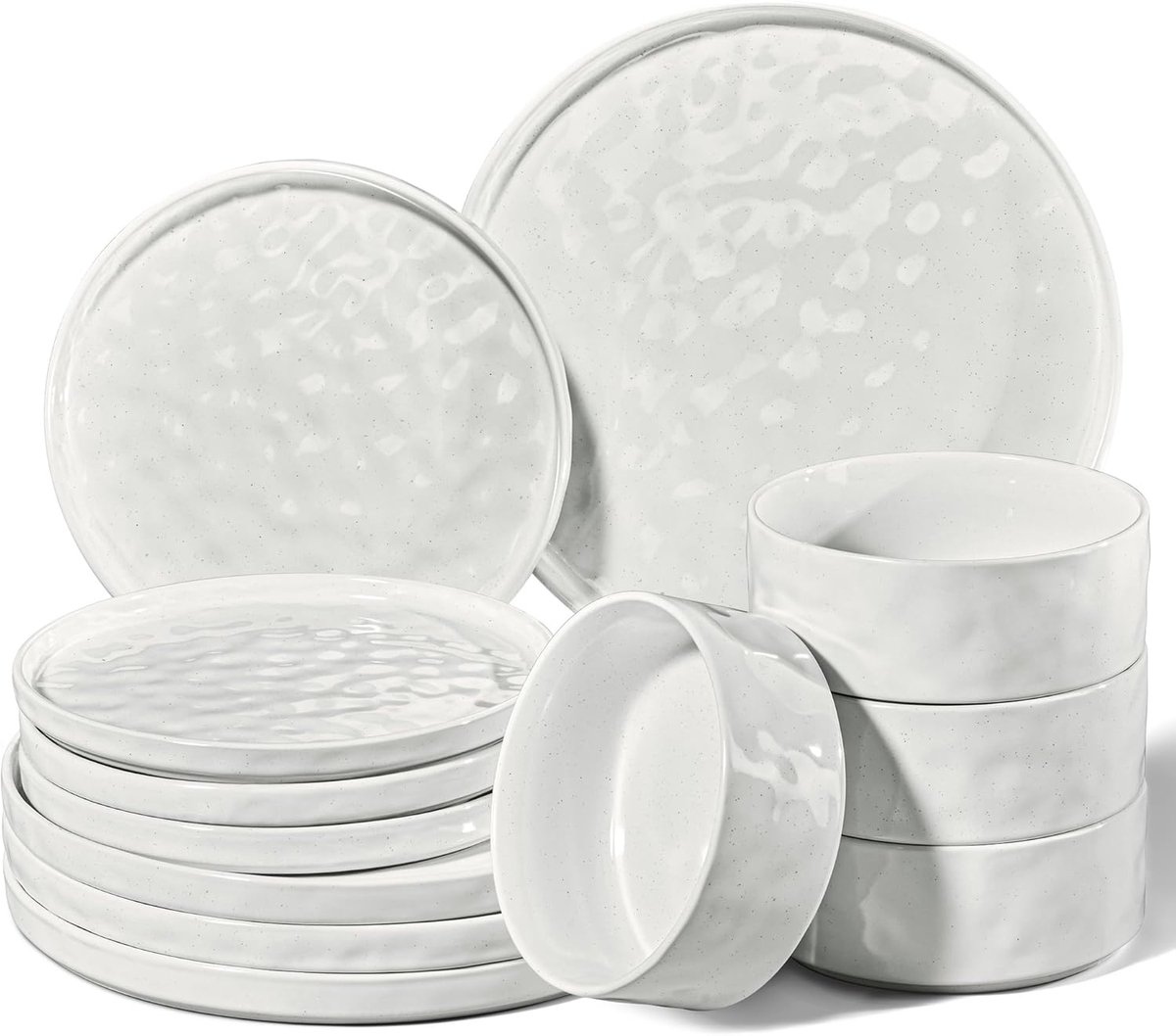 Serviesset, 12-delige serviesset voor 4 personen, wit | Gecombineerd tafelservies met platte borden, dessertborden en mueslikommen, magnetronbestendig en vaatwasmachinebestendig