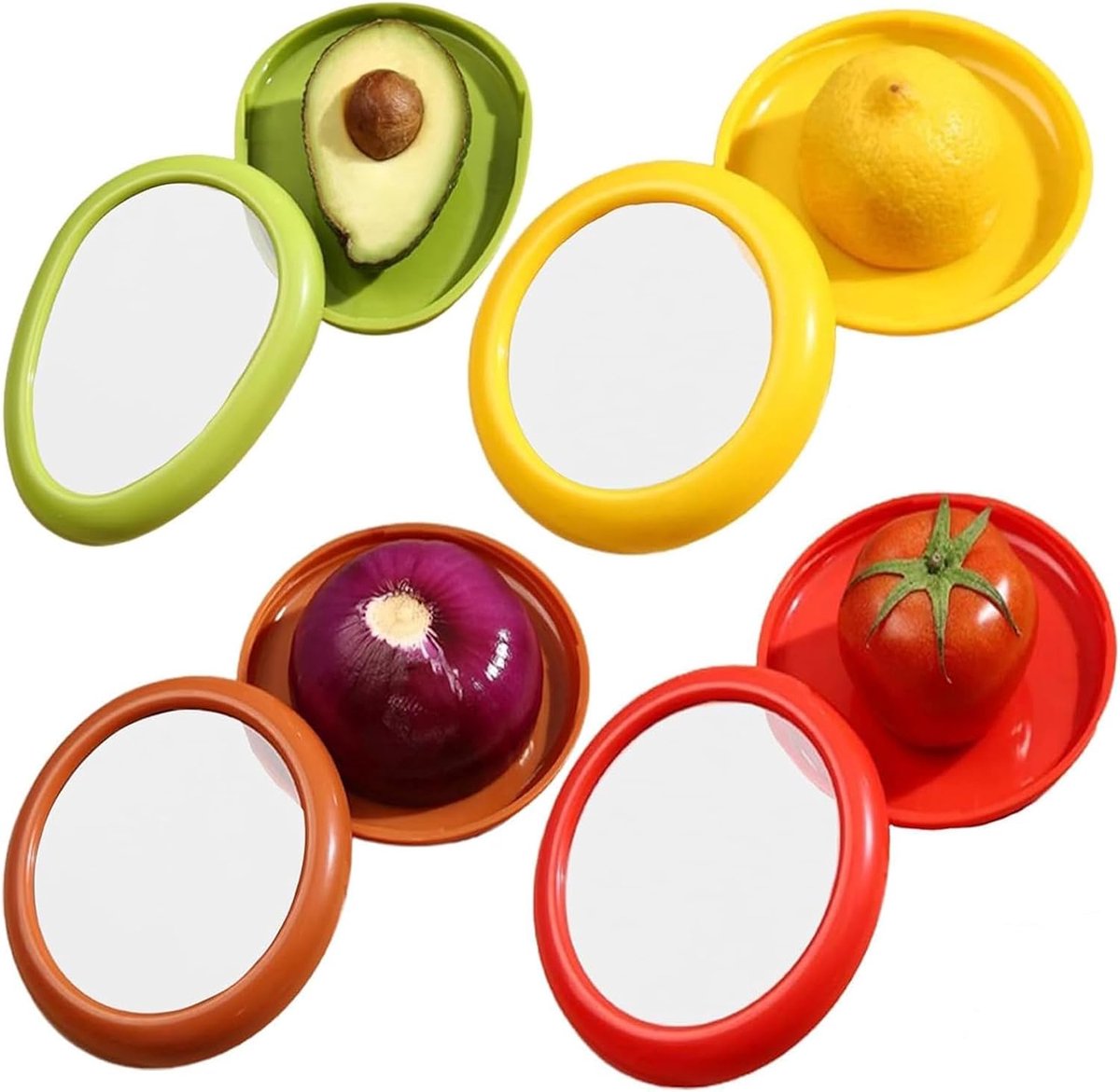 opslag met siliconen deksel, 4 stuks fruit-groentespaarders, vershouddozen, herbruikbaar, avocado, uien, koelkast, opbergdoos voor het vershouden van levensmiddelen