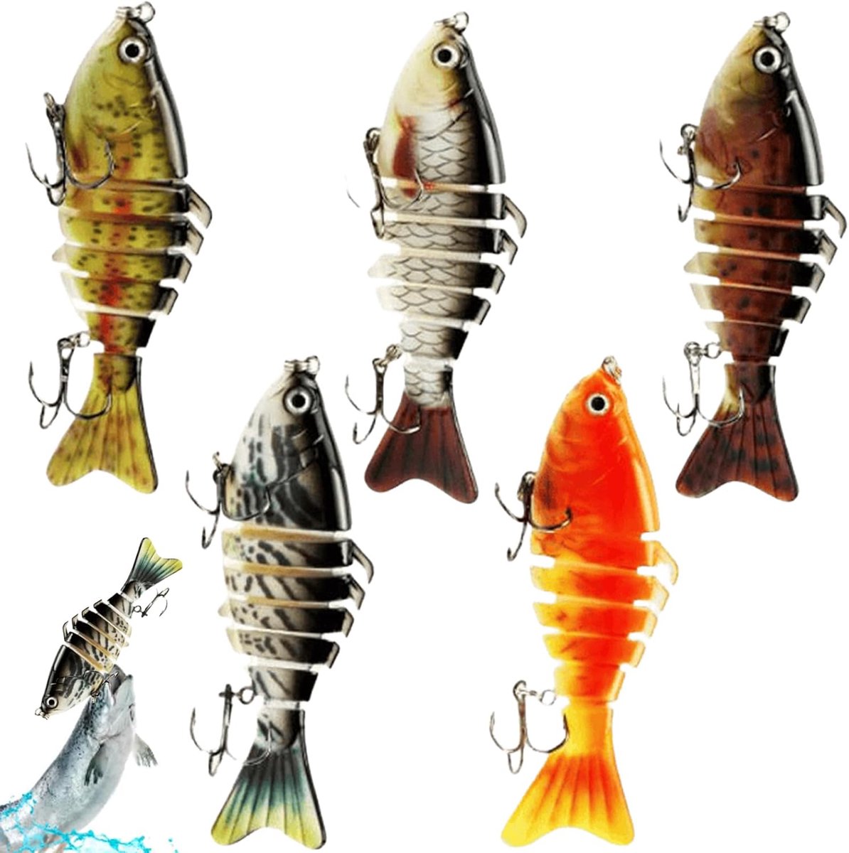 Wobbler Snoep: 5 stuks 10 cm hard aas doos set met meergewrichtig snoekaas, langzaam zinkend swimbait levensecht visaas voor zoet en zout water, forel, baars (10 cm)