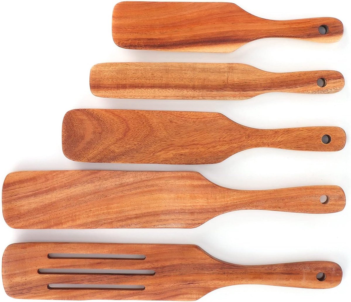 5 Stuks Acacia Houten Handgemaakte Biefstuk Spatel Lange Handgreep Keuken, Kookschop Plat Frituren Gebruiksvoorwerp