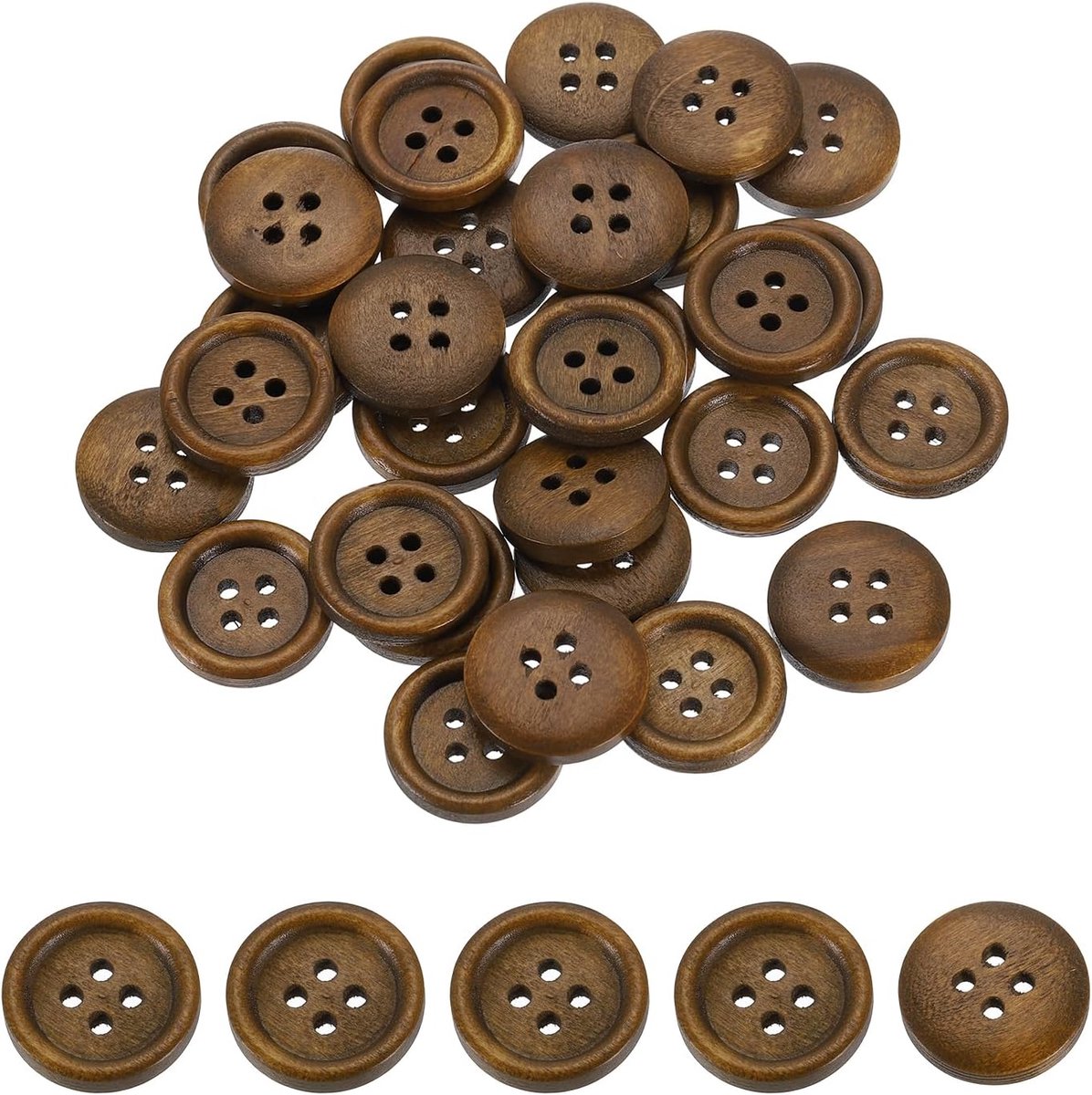 Knopen, 20mm (13/16") 4-gats ronde houten knopen naaien knoop handwerk flatback voor naaien DIY handwerk kleding, bruin