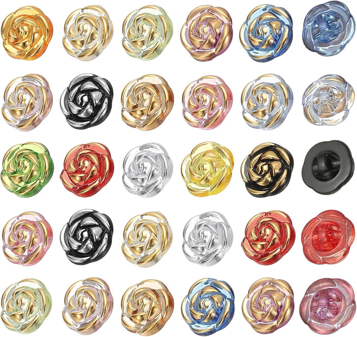 30 stuks roze bloemknoppen, 13 mm 1/2 inch acryl leuke knoppen voor kleding decoratieve naai-accessoires voor doe-het-zelf ambachten shirts blouse truien, gemengde kleuren