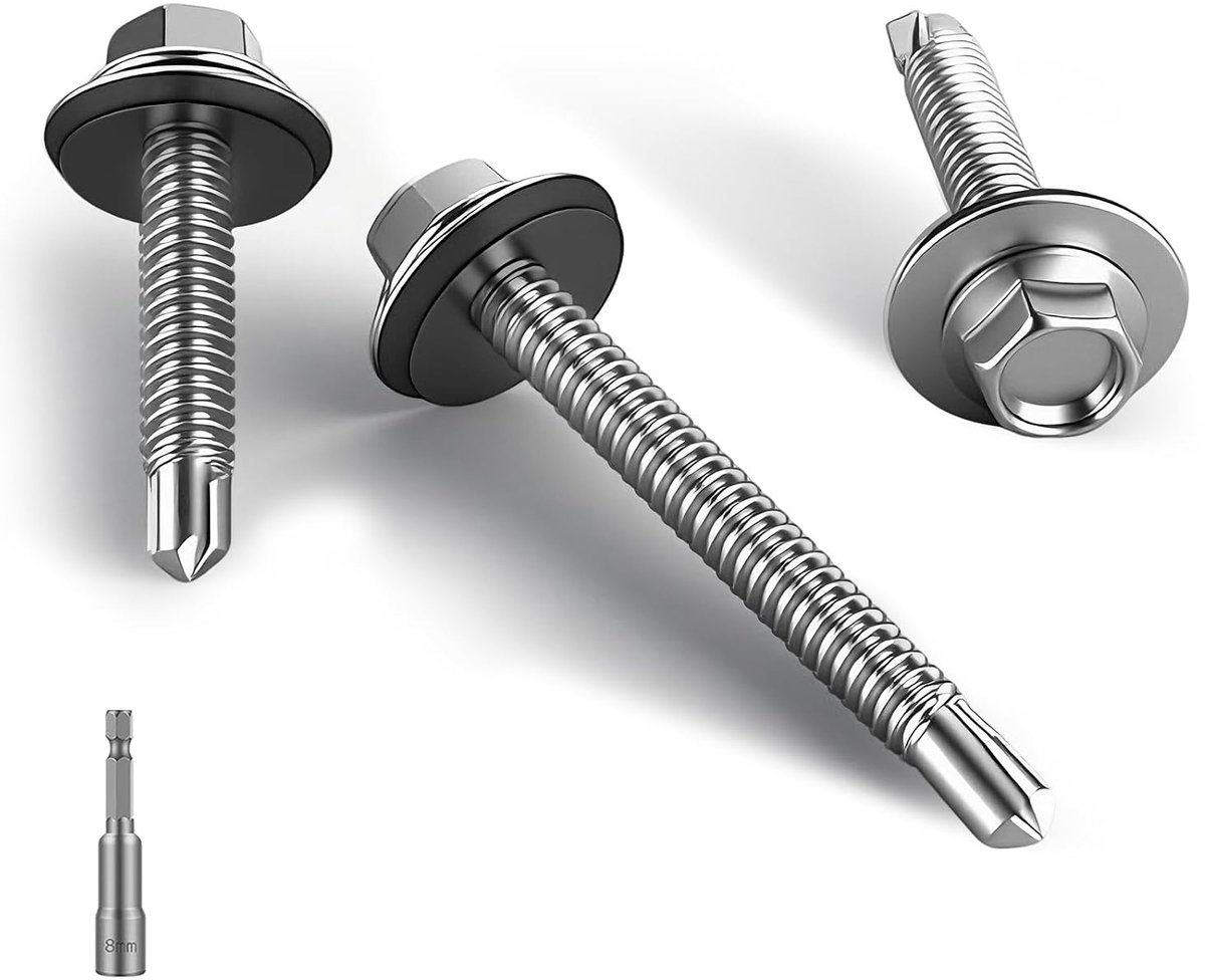 50 Stuks 4.8x19mm Trapeziumplaatschroeven Zeskantkop Dakschroeven | Metaal en Aluminium,Waterdichte Afdichtring,voor Dakplaten,Gevels,Overkappingen,Buitenmontage,Reparatie Werkplaats