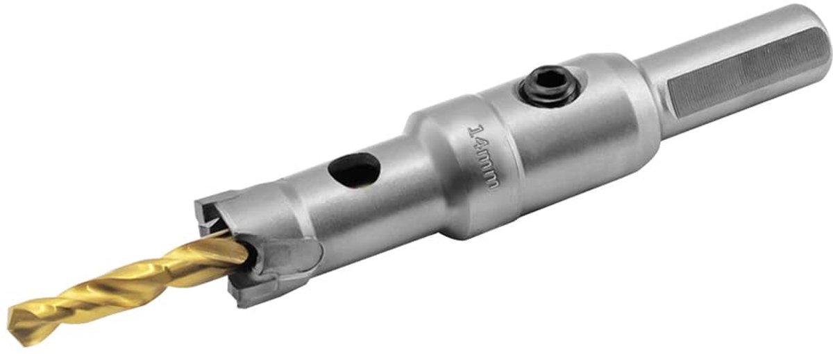 14 mm gatenfrees van metaal, gatenfrees met punt van T.C.T wolfraamcarbide voor roestvrij staal, metaal, legering, ijzer, hout