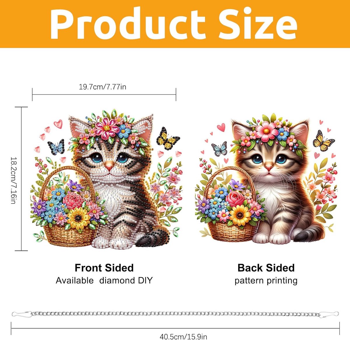 5D Diamond Painting set voor volwassenen, kitten, bloemenmand, diamond painting, dubbelzijdige hanger, doe-het-zelf kristallen hanger, bladwijzer, knutselset, hangende diamantschilderset voor