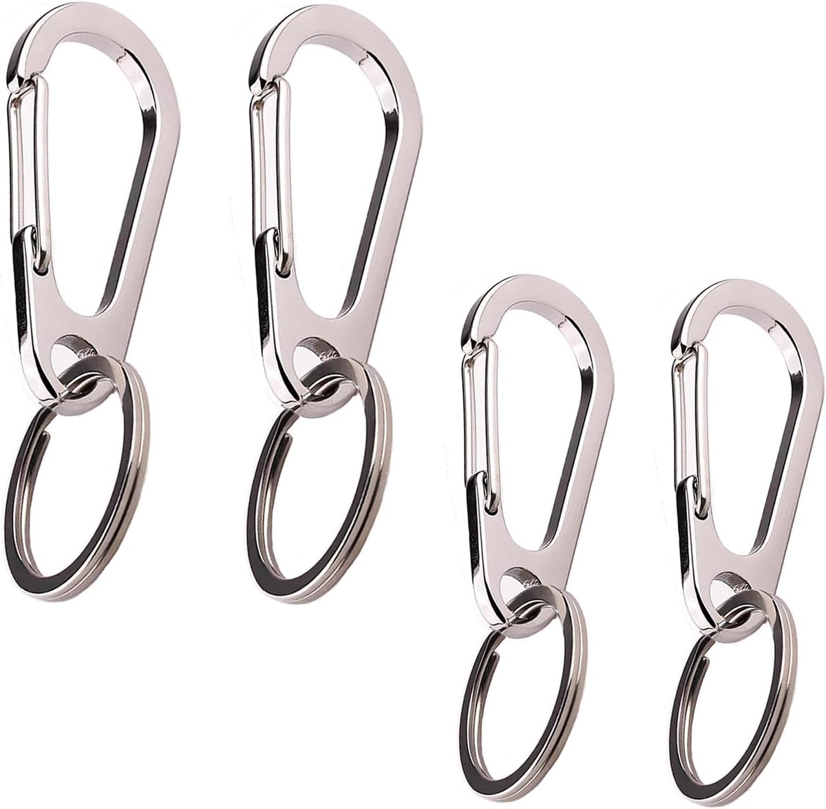 4 sets van stevige veersleutelkettingen van roestvrij staal, 45 mm/55 mm snelontgrendelende karabijnhaken, sleutelhanger haak voor sleutels, rugzak, camping, buitenshuis
