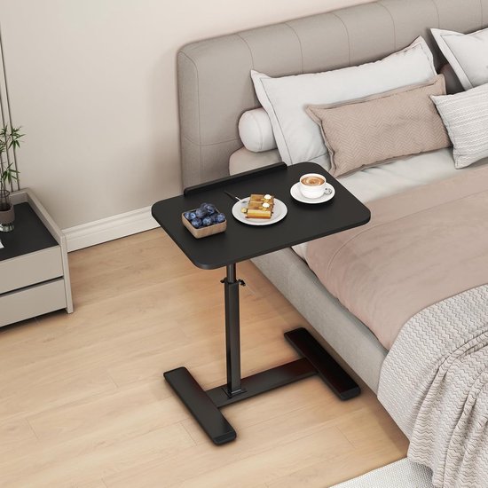 Bijzettafel C-vorm in hoogte verstelbaar, 360° draaibaar laptop stand sofa bijzettafel, mobiele salontafel hout kleine tafel (zwart) — afbeelding 2
