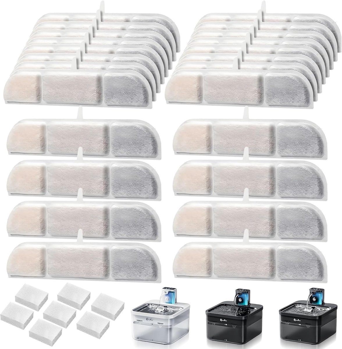 24 stuks filters + 24 sponzen voor DownyPaws kattenfontein, reservefilter voor 2,5 l automatische waterfontein katten