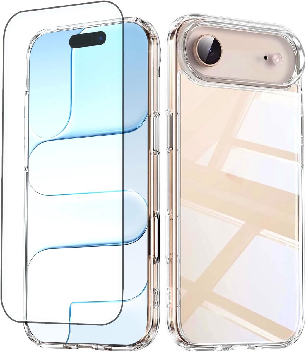 Hoes voor iPhone Air, kristalhelder, transparante hoes met pantserbescherming, glasfolie, volledige camerabescherming, anti-vergeling, stootvast, telefoonhoes van militaire standaard