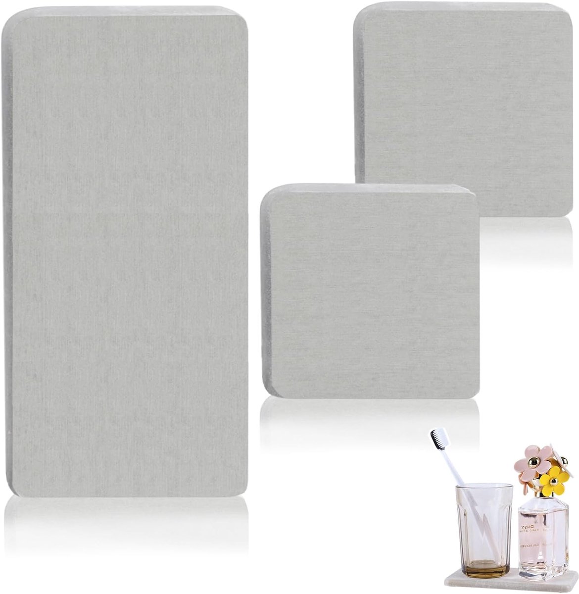 3 stuks waterabsorberende onderzetters, badkamer, sneldrogend, waterabsorberende steen voor gootsteen, 16 x 8 cm, 8 x 8 cm, waterabsorberende stenen, antislip, voor wastafel, badranden
