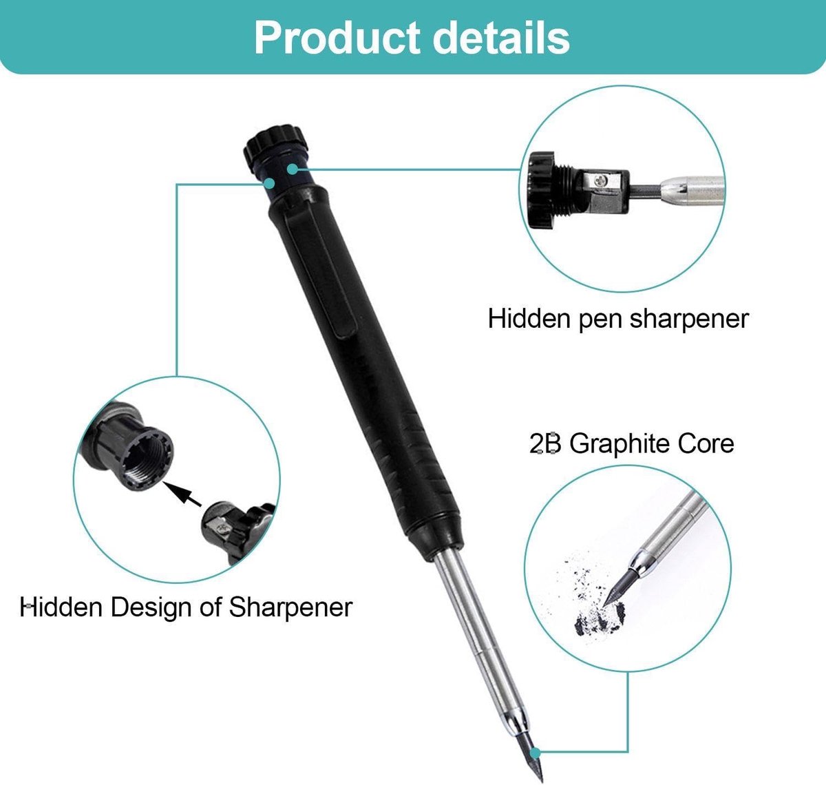 1 Diep Gat Markering Pen Set, Met Inbegrip Van 12 Kern Vervanging Vullingen En 1 Pen Dop, Houtbewerking Constructie Tekening Pen, Constructie Meetinstrument.