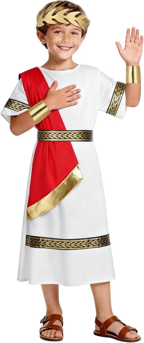 kostuum kinderen 5 stuks Romeins kostuum jongens met gewaad riem hoofdtooi en armbanden Toga kinderen engelen Grieks gewaad antiek Griekenland kostuum voor cosplay carnaval en carnaval A