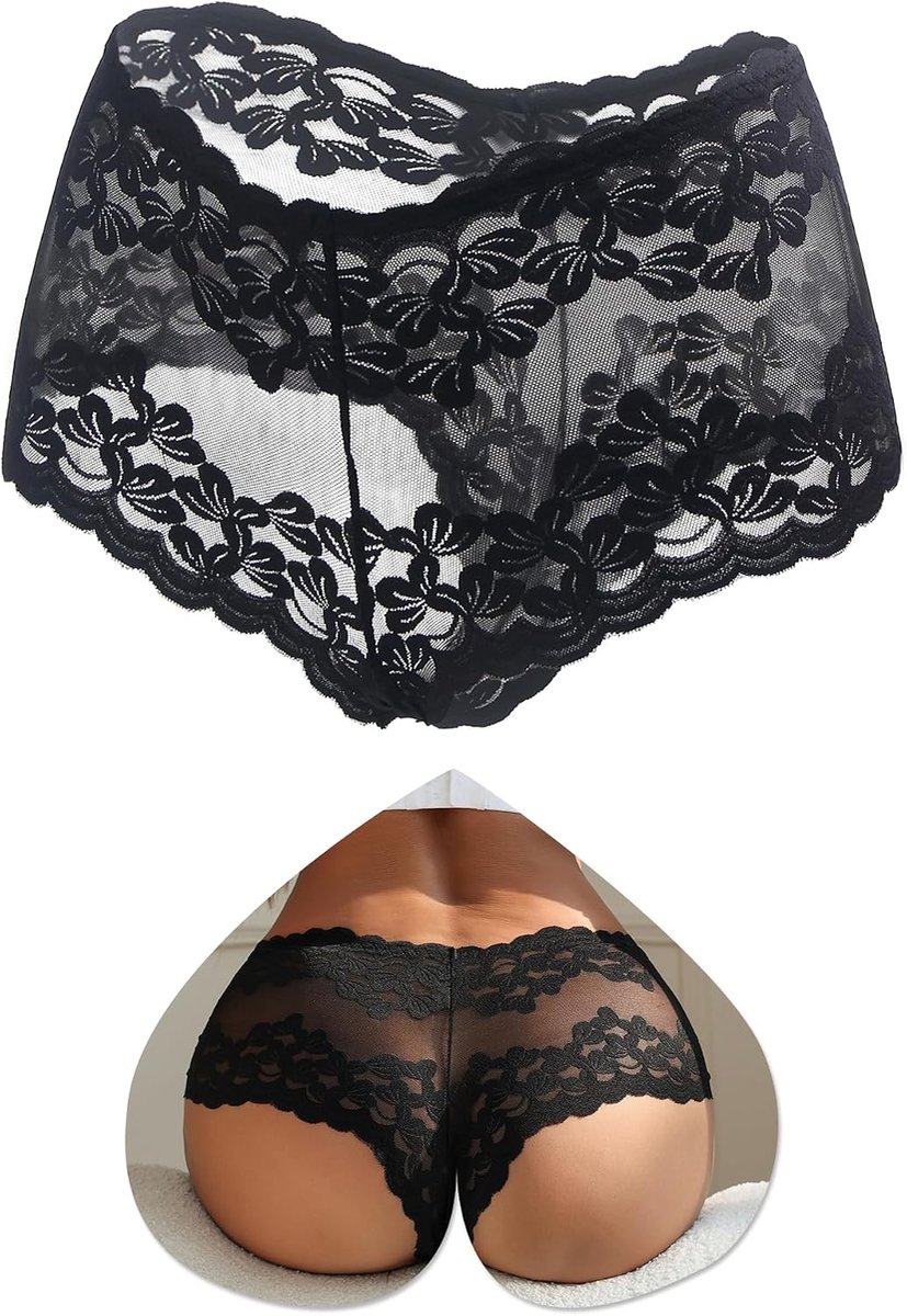 ohmydear Transparante mesh-onderbroek, tanga, sexy dames, hot elastische string voor dames, verleidelijke oversized Braziliaanse kanten slip, comfortabele damesslips