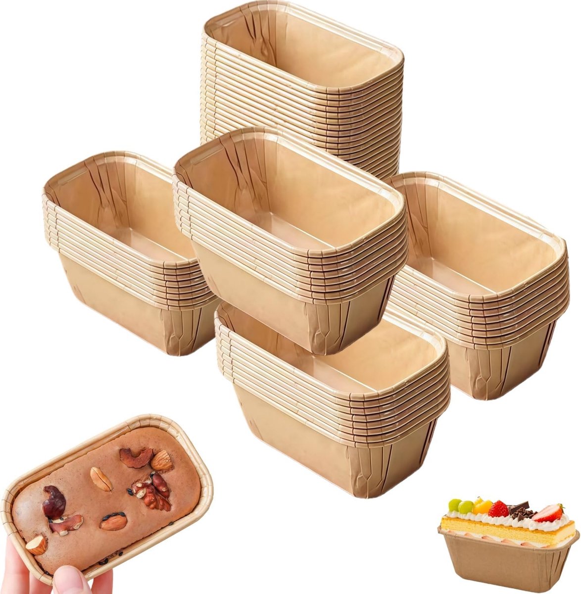 50 stuks mini-bakvormen van papier, 8 x 4 x 4 cm, papieren vormpjes, cupcakevormpjes voor muffins, brood, taartdesserts voor verjaardag, bruiloft, feestdecoratie