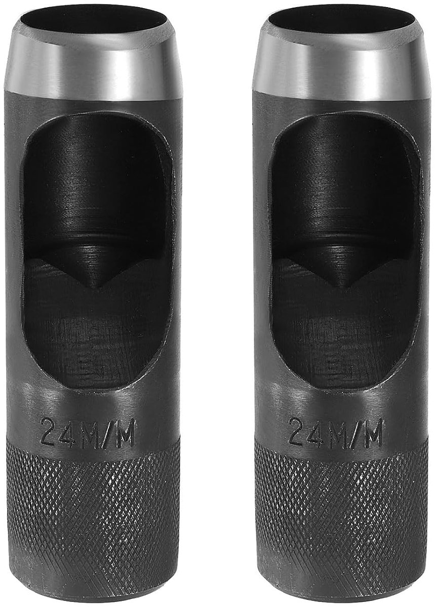 2 stuks lederen gatpons, 24 mm, holle ronde gatpons, snijgereedschap van koolstofstaal, voor horloges, stoffen riemen, afdichtingen, doe-het-zelf, lederhandwerk, reparatie, zwart