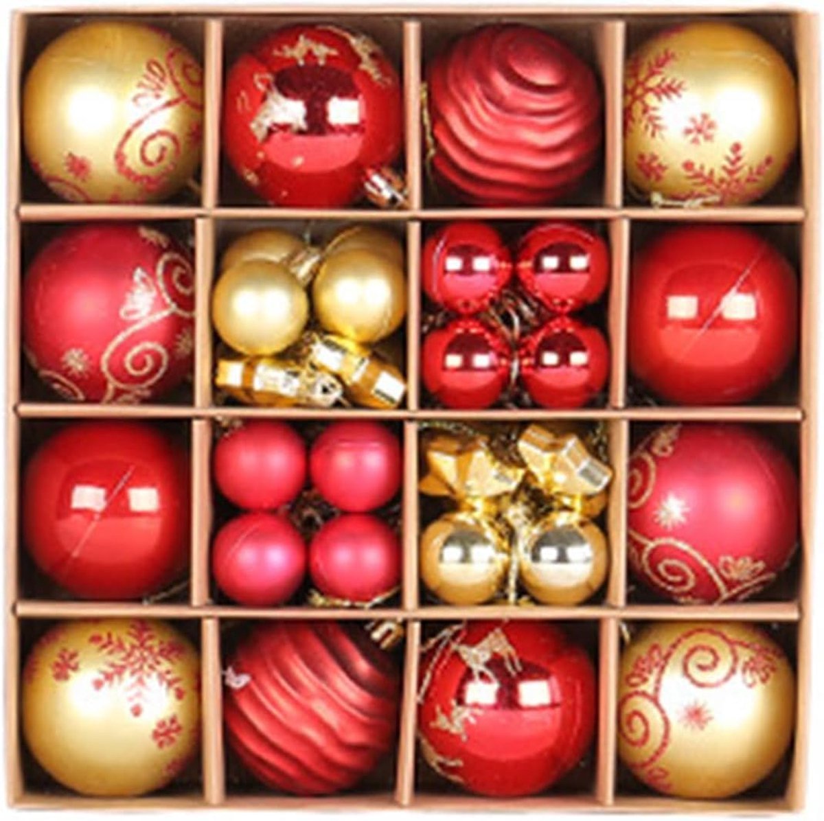 kerstballen, ornamenten van kunststof, 3-6 cm, kerstboomdecoratie, onbreekbaar, kerstboom, decoratie voor bruiloft, feest, Kerstmis, decoratie (goud en rood)
