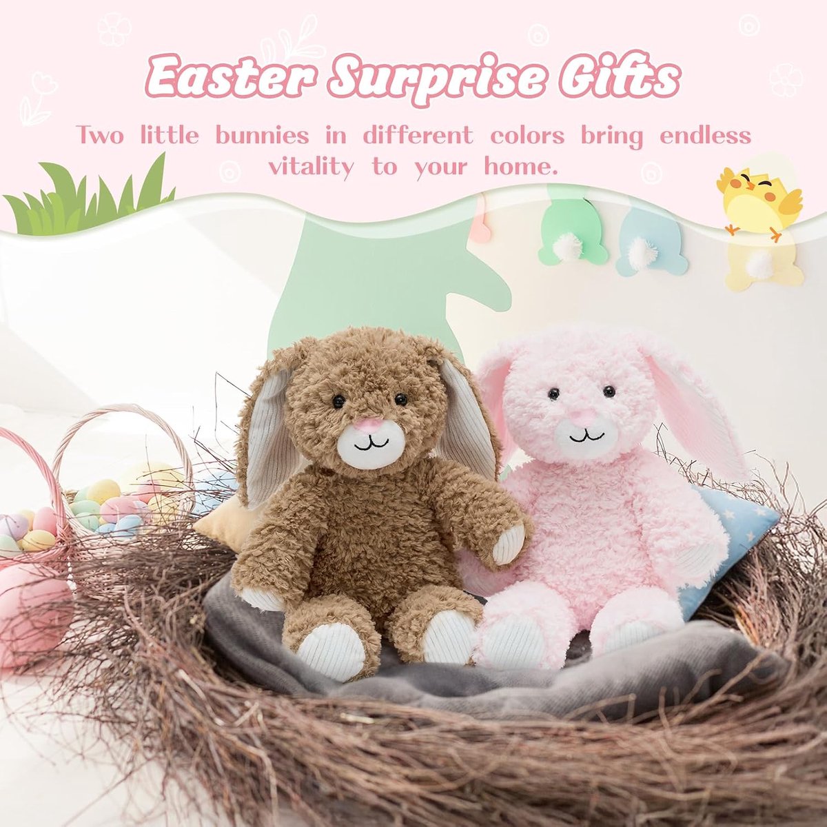 Set van 2 hazen, knuffeldier, zacht knuffeldier voor kinderen, verjaardag, Kerstmis