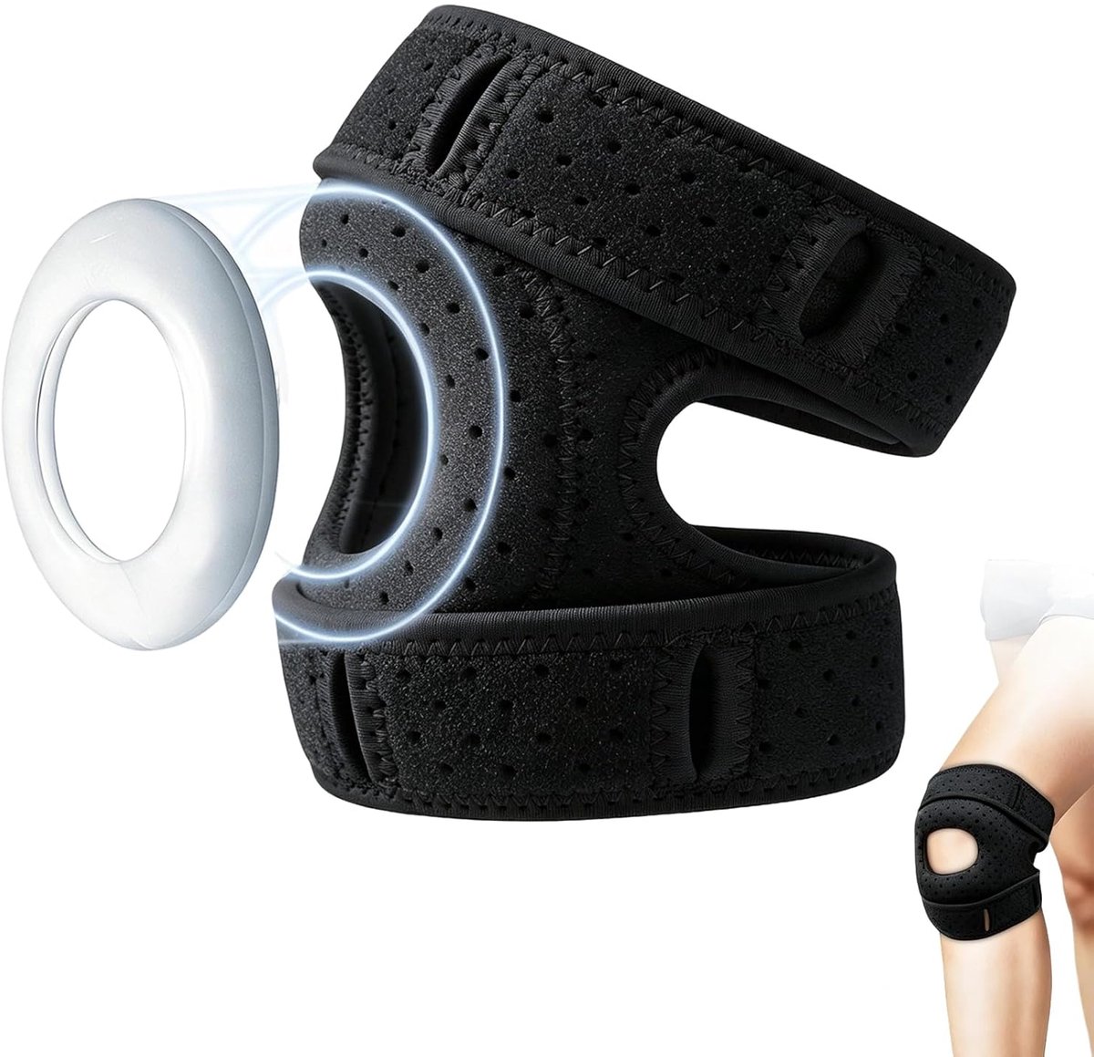stabiliserende knieorthese, kniebandages met patella-gelkussentjes, kniebandage Verstelbare knieorthesen, voor hardlopen, meniscusscheur, verlichting van gewrichtspijn, kleur: zwart