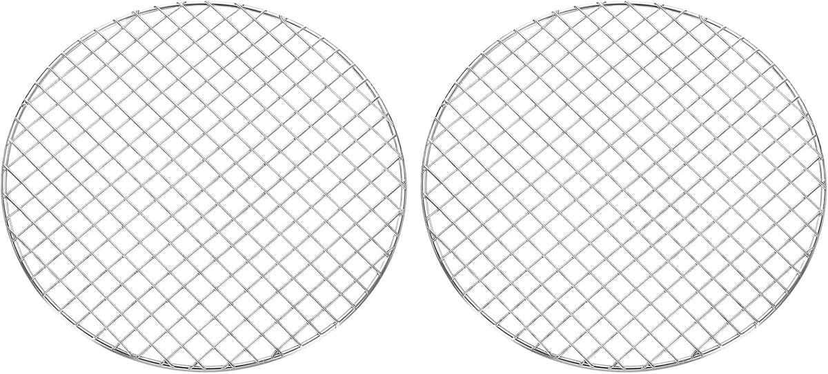 2 stuks rond kookrooster, diameter 25 cm, roestvrij staal, grillrooster, kruisdraad, barbecue voor koken, bakken, airfryerrekken, zilver