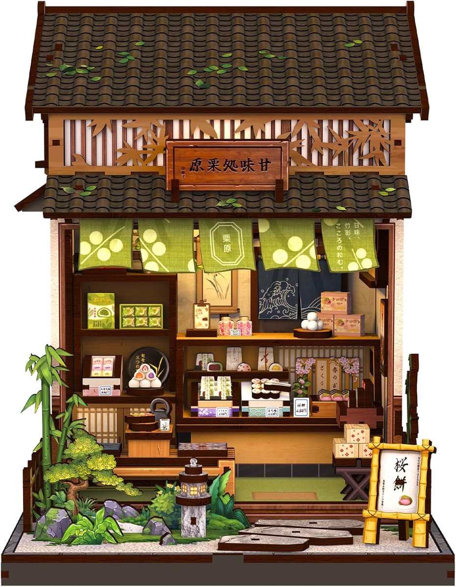 Book Nook Doe-het-zelf Boekenkast Miniatuur Scènehuis bouwset voor volwassenen, Tiny House knutselmodel voor volwassenen, Japanse dessertwinkel, cadeau voor vrouwen die van boeken houden
