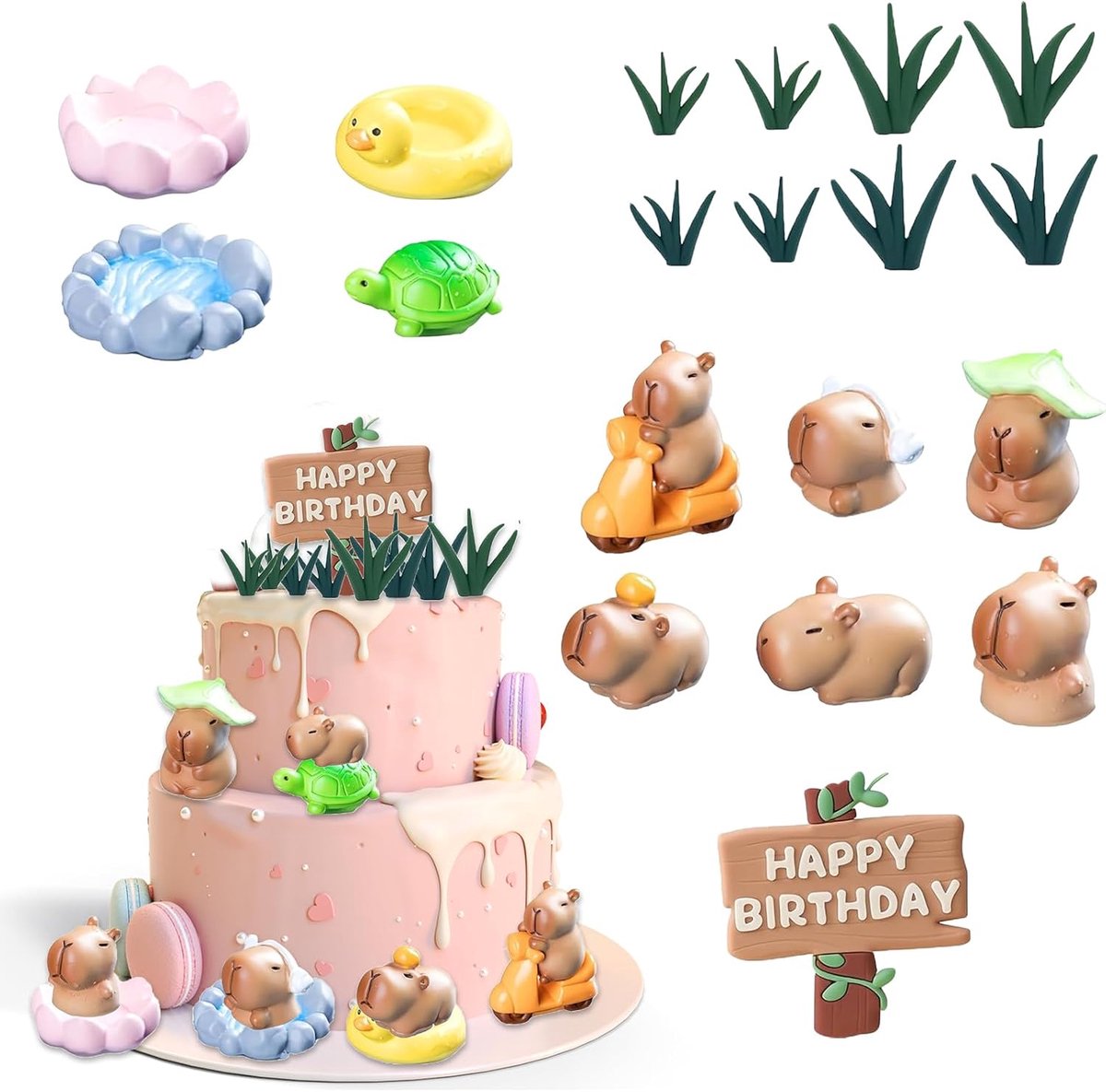 11 stuks Capybara verjaardagsfeestdecoraties, Capybara taartdecoratie, verjaardagsfeestaccessoires voor verjaardag, babyshower, decoraties