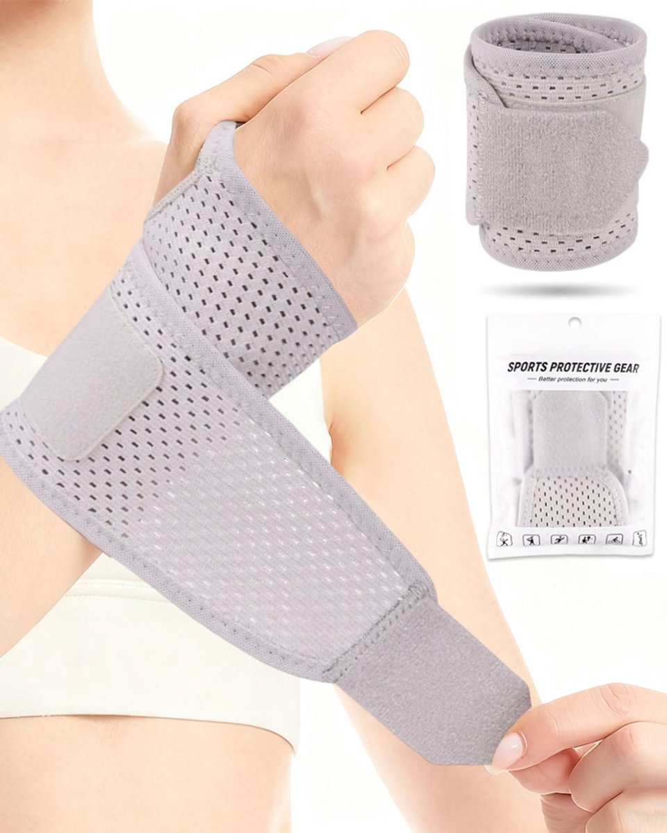 ademende polsspalk, verstelbaar, polsbandage, fitness, voor artritis, peesontsteking, carpale tunnel en verstuiking, dames en heren, linker- en rechterhand (grijs)