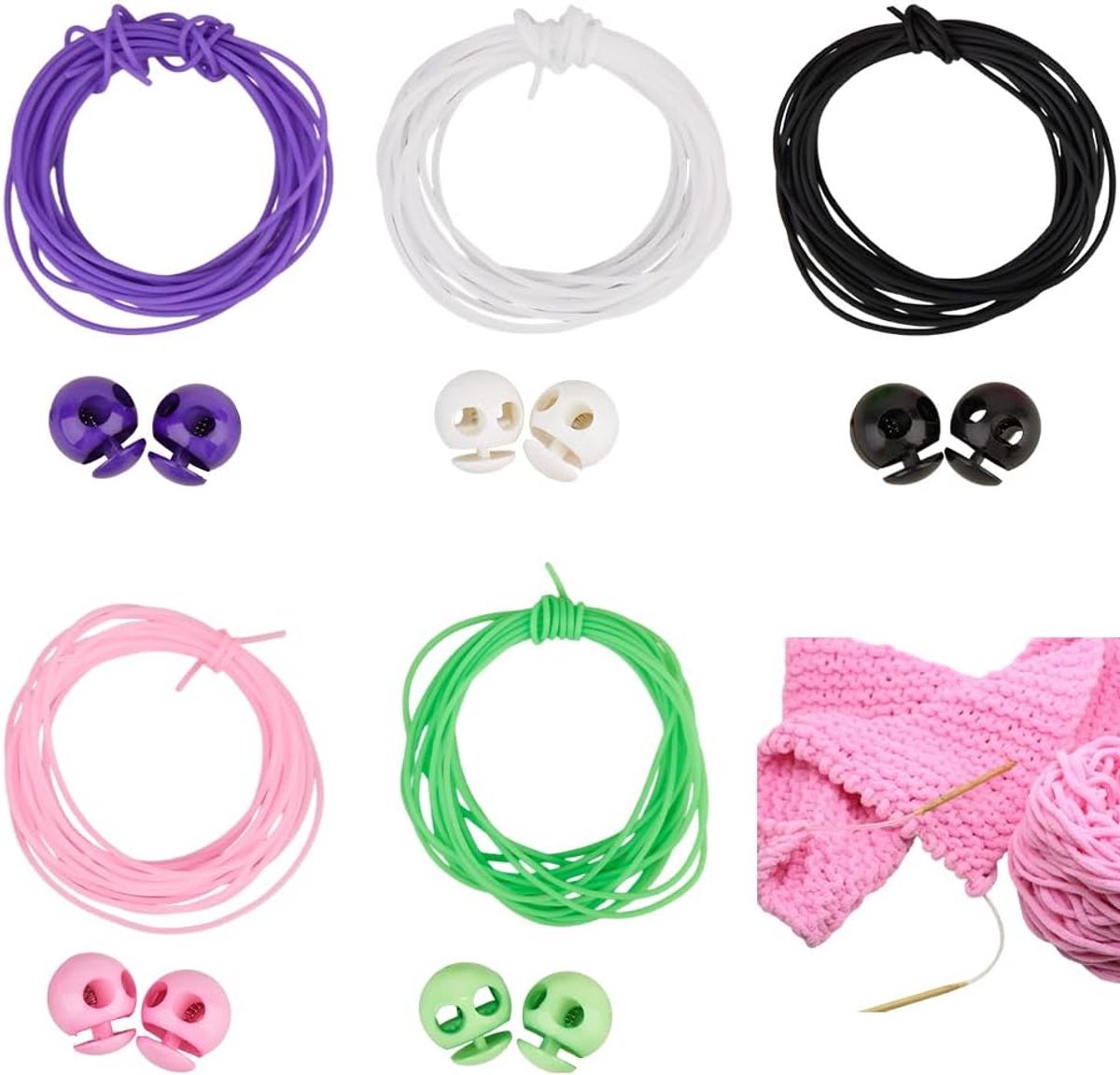 5 Sets 2MM Breien Steken Kapper Cord Lock Kit Houder Stitch Keeper Rubber Buis Makers Accessoires Stoppers Siliconen Koorden Pijpen Voor Armband Maken Haaknaald Knit Holding Kralen