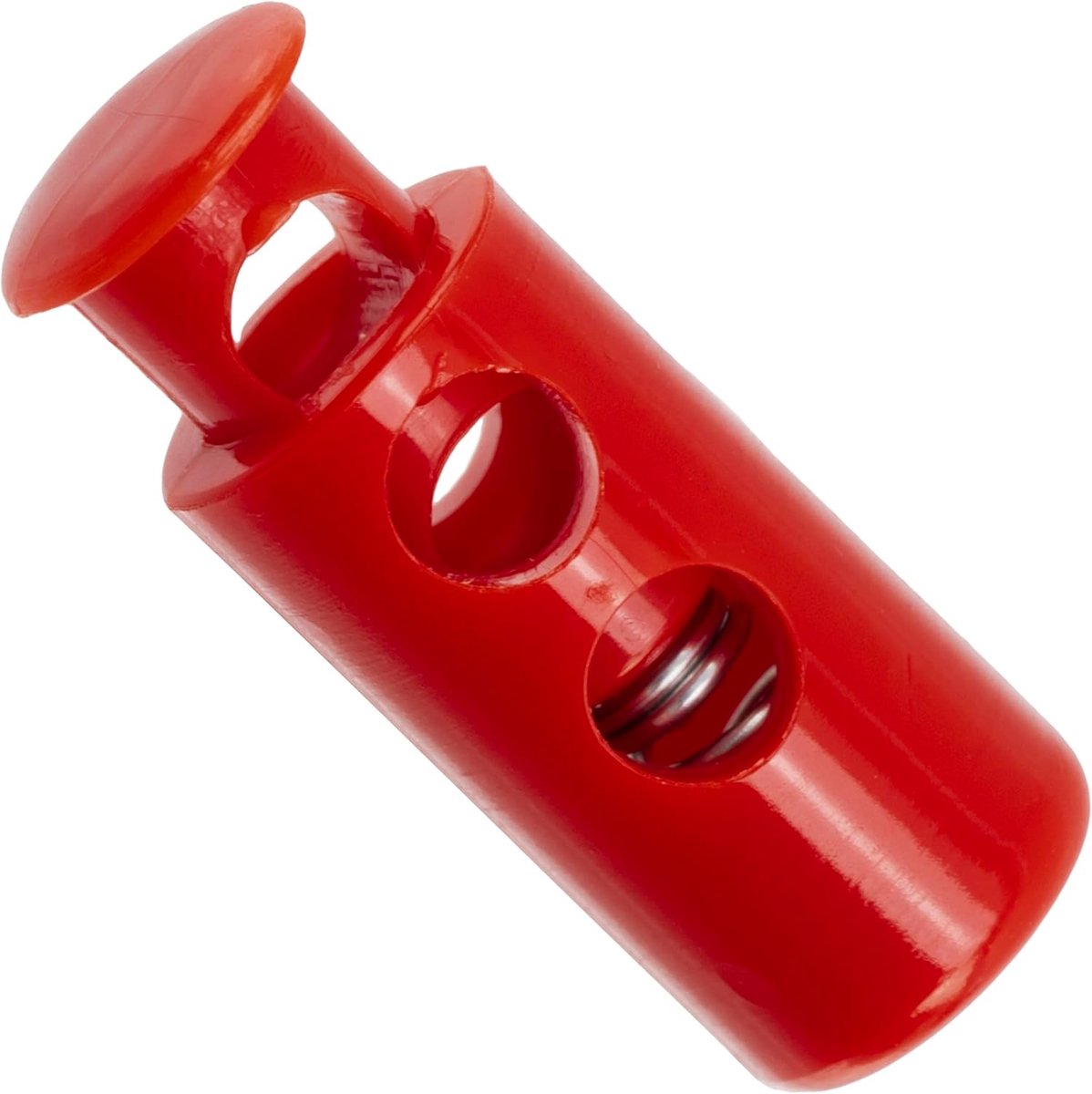 - Lot van 12 veer-gecoreerde cilindrische stop-kordons met 2 gaten - stop voor het vastzetten van de koord - opening 3.5 mm - van plastic - kleur rood