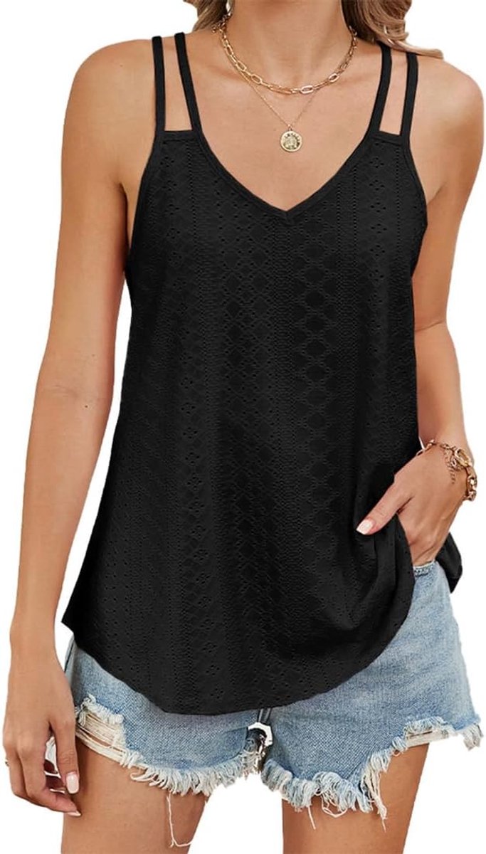 Tanktop voor dames, Amerikaanse hals, 1 stuk, mouwloos, ronde hals, dunne bandjes, zomer, voor werk, afspraken, vakantie