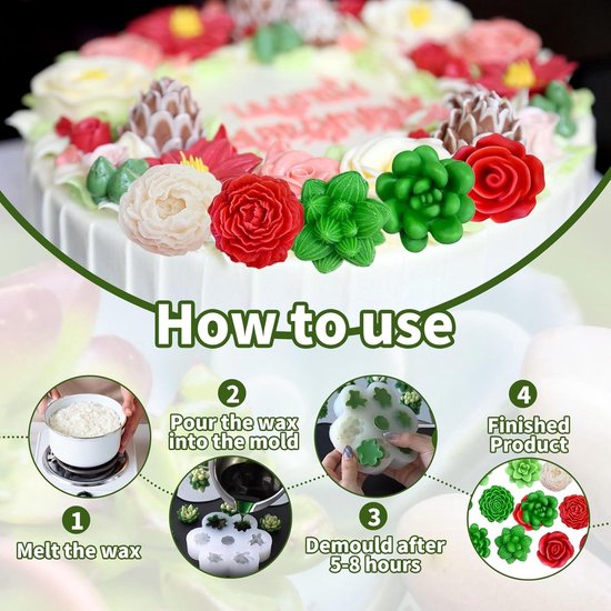 14-delige siliconen vorm, vetplanten, 3D-kaarsvorm, bloemen, gietvormen, epoxyhars, vormen voor het maken van handgemaakte geurkaarsen, zeep, chocolade, gips, harshandwerk — afbeelding 3