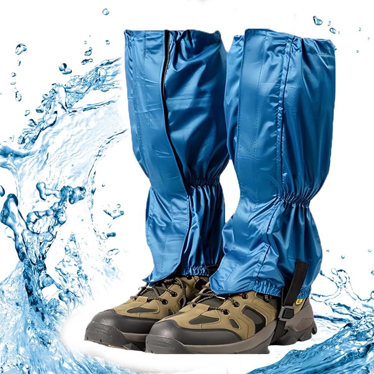KZQ Waterdichte schoenovertrek en beenkappen uniseks met rits Ademend en winddicht Bescherming tegen modder en sneeuw Voor wandelen skiën klimmen fietsen en snowboarden 40×26 cm Helderblauw