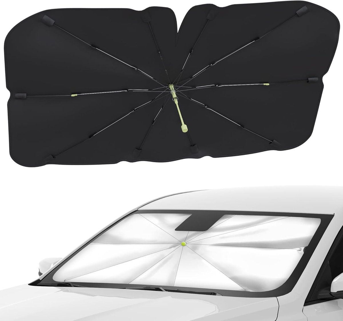 KZQ Opvouwbaar zonnescherm voor auto voorruit 140x73 cm - Binnenzonwering met UV-bescherming - Geschikt voor de meeste auto's en SUV's - Zilver