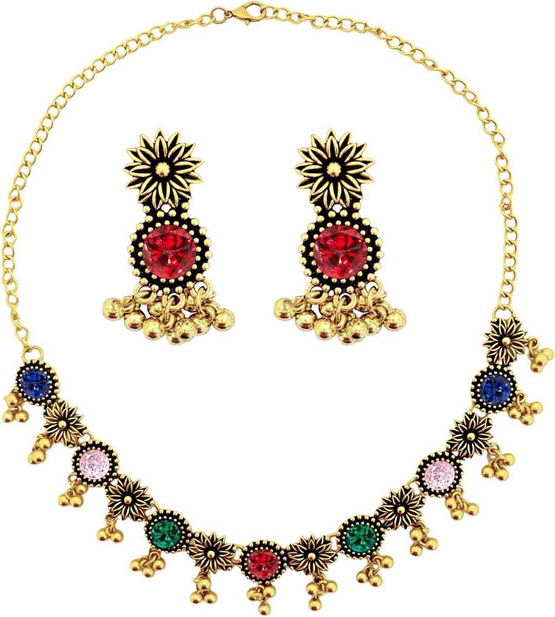 Indiase sieradenset voor dames, Ketting & Jhumka oorbellen, Boho etnische stijl, Bruiloft, Feest & Feestelijke accessoires