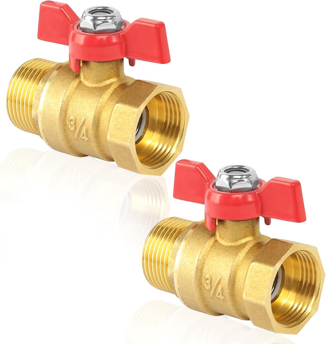 kogelkraan 3/4 inch, 2 stuks met rode vleugelhandgreep, afsluitklep voor waterleidingen waterkraan