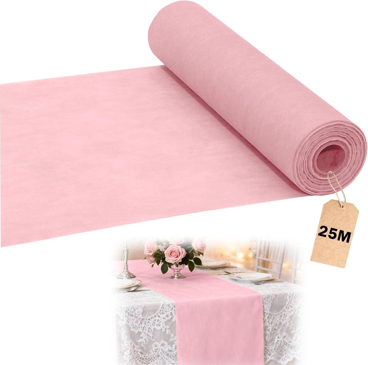 tafelloper, lichtroze, 30 cm x 25 m, tafelloper, rol, modern, tafeldecoratie, roze, herbruikbaar, decoratieve tafelband, elegant vlies tafelkleed voor verjaardagen, bruiloften, doop